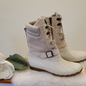 Sperry Saltwater Misty Tan and Cream Winter Duck Boots Size 11